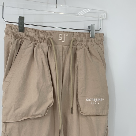 Sixth June Paris cargo jogger pants cotton tan khaki pocket slouchy women Small - Picture 3 of 8